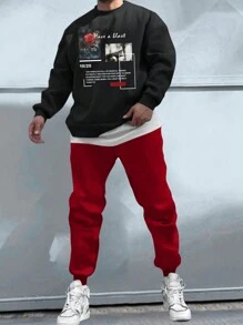 Manfinity Hypemode Men Slogan Graphic Sweatshirt & Sweatpants - Multicolor - View 8