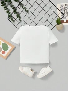 Baby Boy'S Cartoon Printed Short Sleeve Casual Top Suitable For Summer - White - View 2