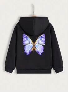 少女蝴蝶印花卫衣 - 黑色 - 查看 1