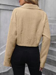 SHEIN LUNE Chaqueta de pana con cremallera y hombros caídos - Caqui - Ver 2