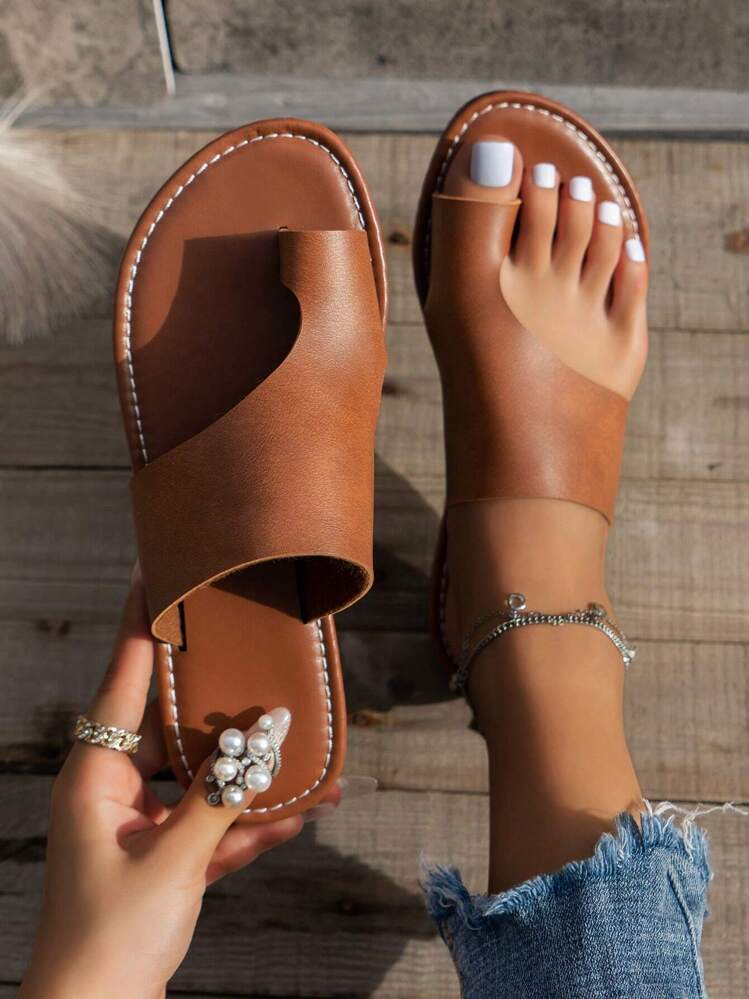 Women's Flat Sandals, Anti-Slip Soft Bottom Breathable Slippers, Fashionable British Style Ladies' Summer Shoes,Beach Outfits - Brown - View 1