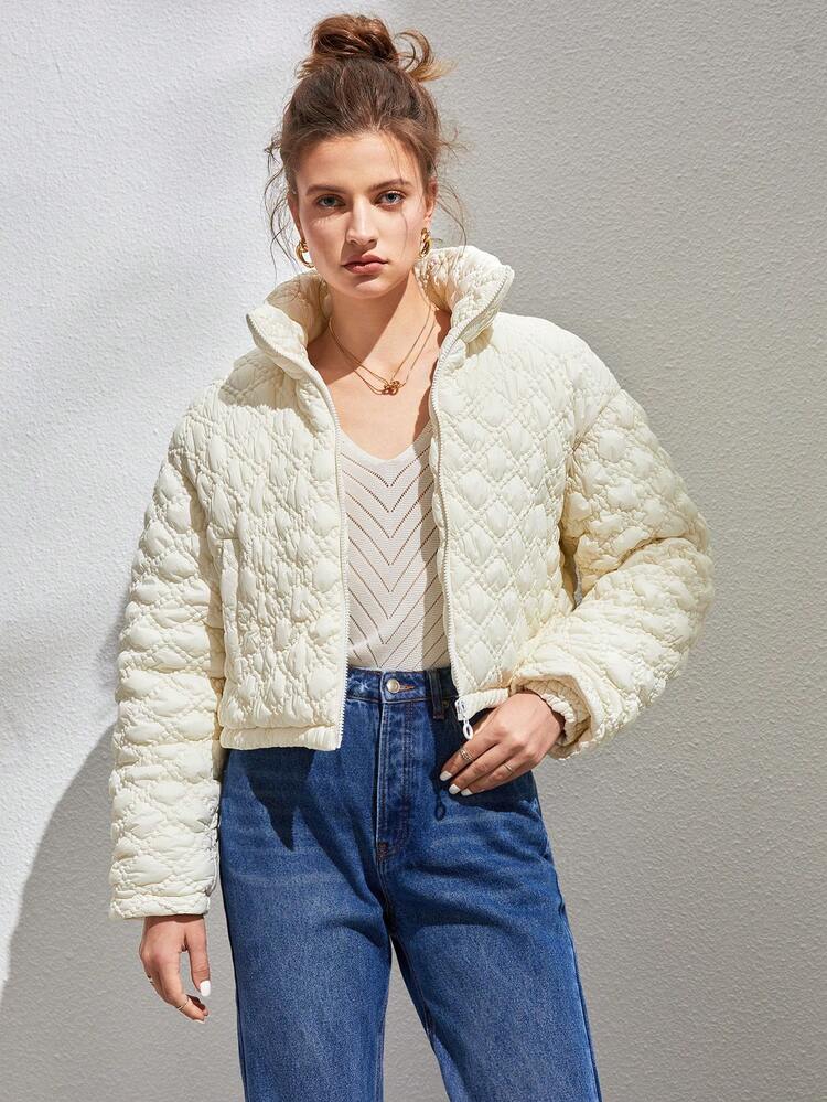 Zip Up Drop Shoulder Quilted Coat