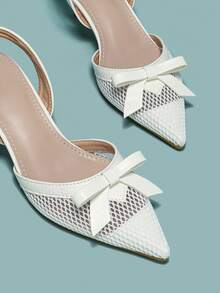 Zapatos individuales de tacón alto para mujer con correa con lazo - Blanco - Ver 5