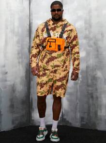 Manfinity VCAY Men Plus Letter Graphic Drop Shoulder Hoodie & Shorts, For Fall Winter - Multicolor - View 8