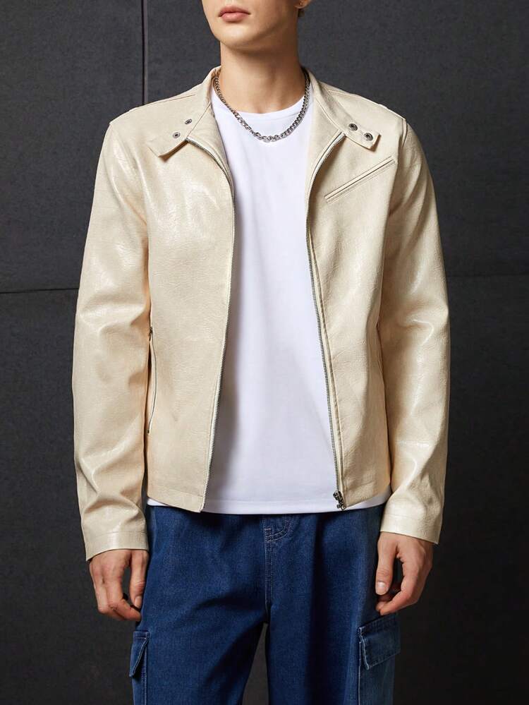 Men Solid Zip Up Jacket, For Fall Winter