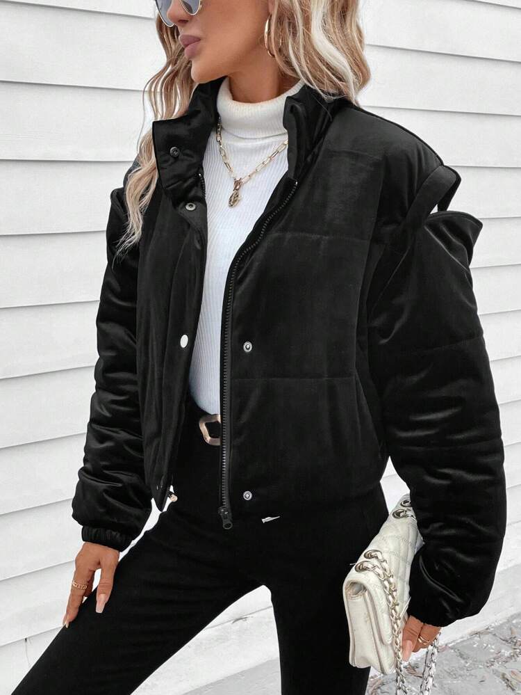 Zip Up Snap Button Padded Coat