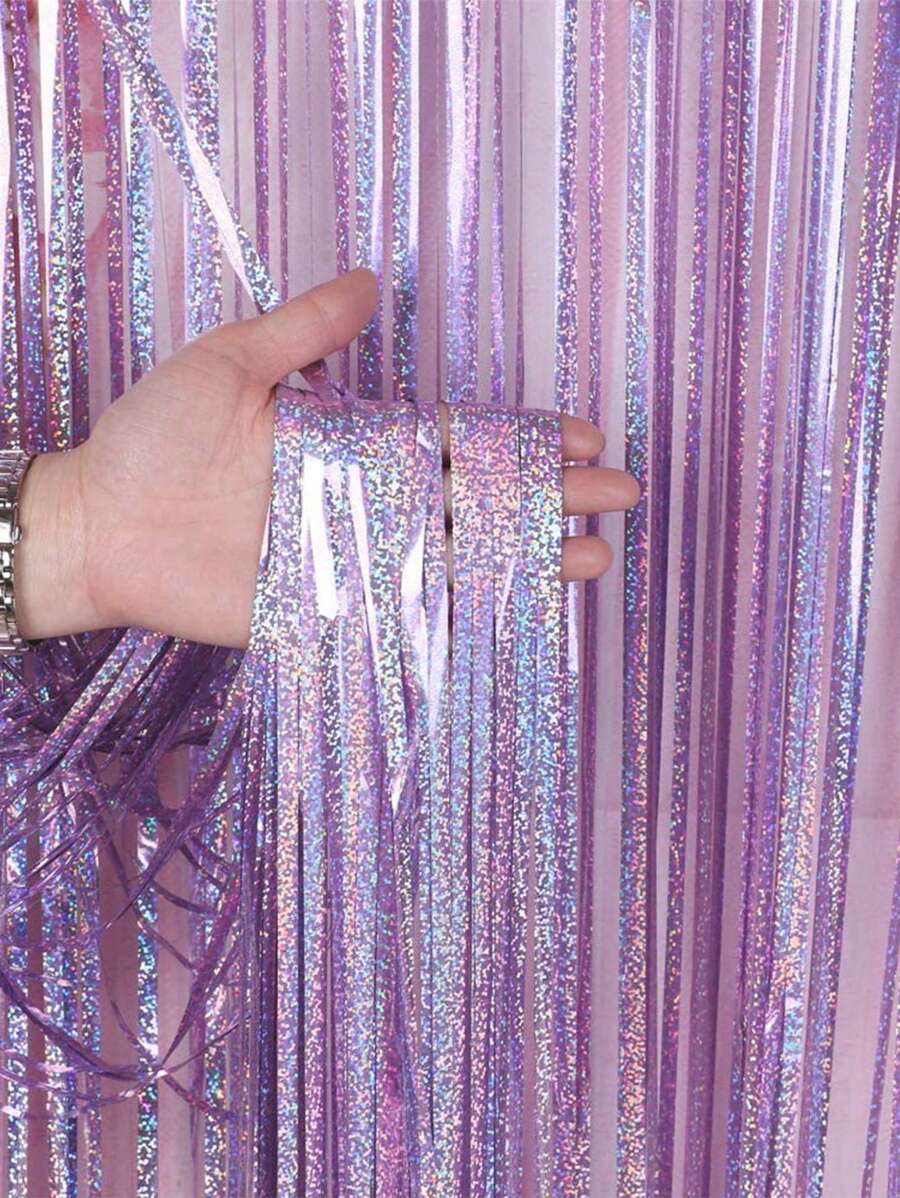 2pcs/Set Party Decorative Background Curtain, Metallic Aluminum Party Tassel Curtain, Rain Curtain Backdrop For Party Decoration