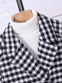 男大童 1 入組格子雙排扣雙口袋大衣