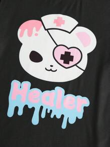 ROMWE Kawaii 卡通圖案 T 恤和短褲睡衣套裝 - 彩色 - 查看 4