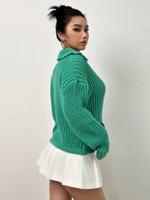 Flirla Dual Pocket Drop Shoulder Cardigan - Green - View 5