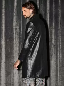 Manfinity VCAY Men Casual Button Front Trench Coat For Autumn - Black - View 2