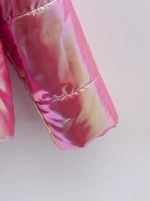 SHEIN 年轻女孩全息连帽棉服外套（不含毛衣） - 玫紅色 - 查看 3
