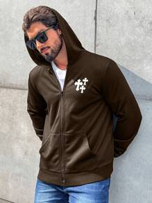 Manfinity Homme Men's Cross Print Zip-up Hoodie - Brown - View 3