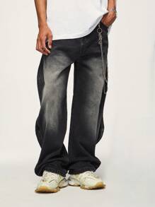 INFLATION Quần jeans ống rộng thiết kế gợn sóng bỏ túi cho nam, phong cách Grunge - màu đen - Xem 5