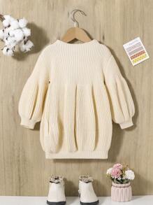 SHEIN 女嬰燈籠袖毛衣洋裝 - 杏色 - 查看 2