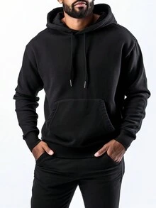Men's Halloween Pumpkin Print Drawstring Hoodie - Black - View 3