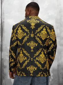 Manfinity VCAY Men Plus Baroque Print Lapel Neck Blazer, For Fall Winter - Multicolor - View 2