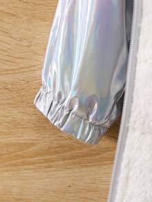 SHEIN Young Girl Holographic Thermal Lined Hooded Coat - Silver - View 5