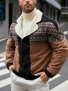 GENTILAND 超大款男士几何印花泰迪熊内衬夹克 - 彩色 - 查看 4