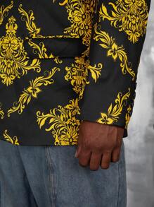 Manfinity VCAY Men Plus Baroque Print Lapel Neck Blazer, For Fall Winter - Multicolor - View 7