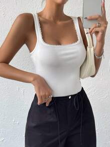 SHEIN LUNE 素色條紋針織背心上衣 - 白色 - 查看 5