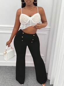 Slaydiva 鈕扣細節喇叭褲 - 黑色 - 查看 4