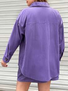 Flirla Plus Drop Shoulder Corduroy Shirt & Skirt - Lilac Purple - View 2