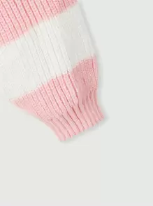 ROMWE Kawaii Moon Embroidery Striped Pattern Turtleneck Drop Shoulder Sweater, School