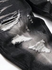 Tween Boy Ripped Frayed Cat Scratch Jeans - Black - View 8