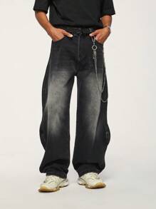 INFLATION Quần jeans ống rộng thiết kế gợn sóng bỏ túi cho nam, phong cách Grunge - màu đen - Xem 1