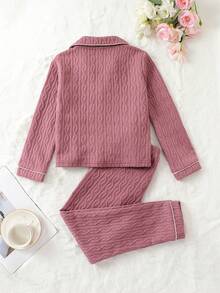 Tween Girl Contrast Piping PJ Set - Dusty Pink - View 2