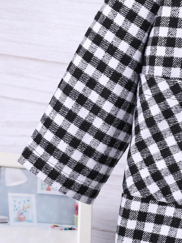 Tween Boy 1pc Gingham Double Breasted Dual Pocket Overcoat
