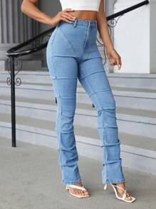 SHEIN Essnce Jeans de pierna amplia - Lavado ligero - Ver 5