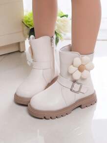 Botas De Moda Y Lindas Decoradas Con Flores Beige Para Niñas - Beis - Ver 4