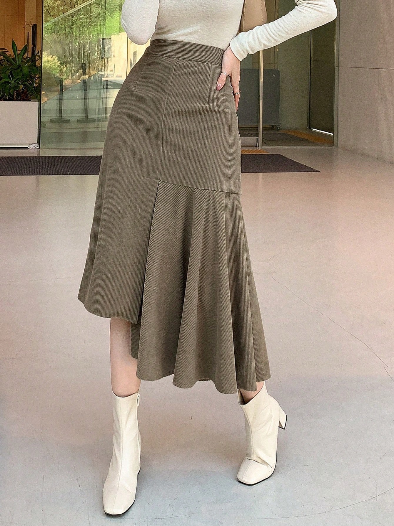 DAZY تنورة ذات خصر عالي وذيل مكشكش غير متماثل للخريف والشتاء