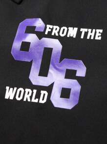 Manfinity LEGND Men's Loose Fit Letter Graphic Colorblock Drop Shoulder Jacket - Black - View 4