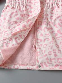 SHEIN 女大童豹紋印花毛茸邊連帽加絨內裏外套無毛衣 - 粉色 - 查看 6