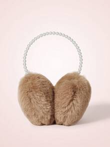 SHEIN MOD 1個女士假珍珠裝飾時尚耳套,適用於冬季 - 卡其色 - 查看 3