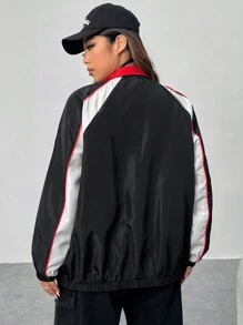 SHEIN EZwear Plus Colorblock Contrast Piping Zip Up Windbreaker Jacket - Multicolor - View 3