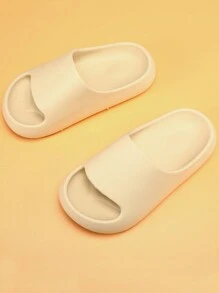 1 双儿童纯色 EVA 圆头平底简约拖鞋，适合所有季节、海滩、淋浴、休闲（请订购欧洲尺码，尺码偏小） - 米色 - 查看 2