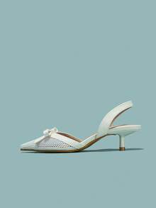 Zapatos individuales de tacón alto para mujer con correa con lazo - Blanco - Ver 7