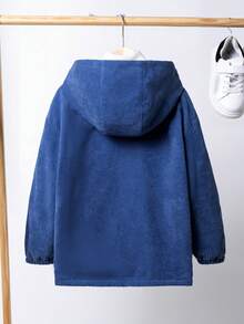 SHEIN 男大童翻蓋口袋毛絨內襯連帽燈芯絨大衣無毛衣 - 藍色 - 查看 2