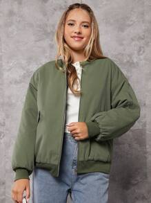 Teenager Mädchen Bomberjacke mit Reißverschluss, Drop Shoulder