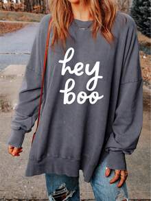 Felpa oversized con grafica lettera spalle cadenti