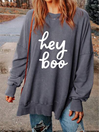 Felpa oversized con grafica lettera spalle cadenti