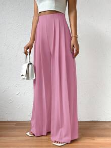 High Waist Plicated Detail Wide Leg Pants - Pink - View 8