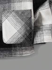 RueChic Tween Boy Plaid Print Pocket Patched Shirt Without Tee - Black - View 3