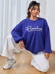 SHEIN EZwear Plus Slogan Graphic Drop Shoulder Sweatshirt