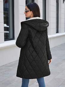 EURMUSE Mantel mit Wasserfall Kragen, Teddy Futter, - Schwarz - Übersicht 2