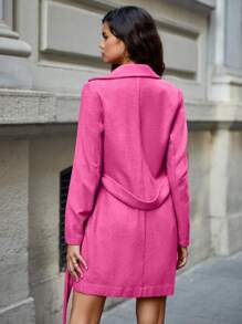 RueChic Lapel Neck Drop Shoulder Overcoat - Pink - View 3